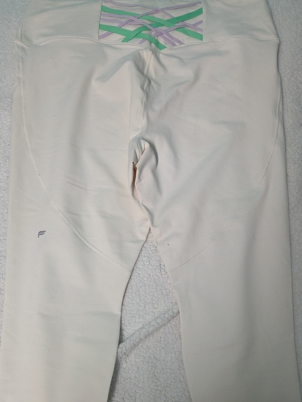Fabletics Cream Leggings with Mint & Lavender Waistband